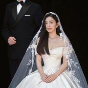 韩式新娘蕾丝头纱披肩式长款拍照婚纱摄影道具复古头饰样片拍摄