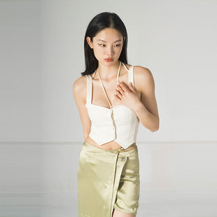 csfc-label原创设计可调节变化式绑带天丝，马甲白色工字型背心女