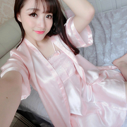 韩版可爱性感公主吊带，睡裙女薄款夏季睡袍两件套短袖仿真丝高级感