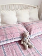 纯棉老粗布凉席双人夏季床上用品花边粉色粗布床单夏凉布18m床