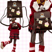 日光欲原创小书包格子小熊，乐园y2k手提包，双肩包甜酷小众拼接背包