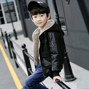 韩国儿童装男童加绒皮衣，夹克2024冬装中大童外套，加厚版时尚潮