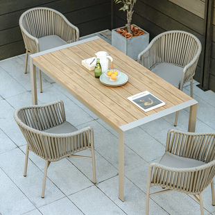 mwh 户外庭院休闲桌椅花园休闲铝合金藤椅塑木餐桌椅组合桌子椅子