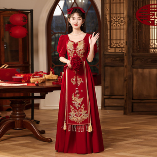 中式大码敬酒服新娘2024中袖红色结婚订婚礼服女回门服高级感
