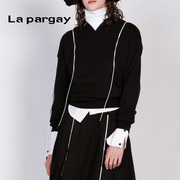 lapargay纳帕佳春装时尚，连帽套衫连帽针织，黑色修身打底上衣潮