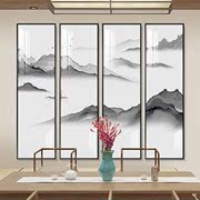 新中式客厅装饰画四联齐白石水墨画禅意挂画餐厅茶室背景墙山水画