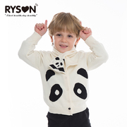 RYSON潮童装22春秋男女童米白色熊猫提花时尚个性毛线衣针织开衫