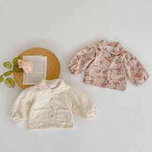 韩版婴儿衣服秋季女宝宝棉衣外套，春秋公主小翻领，上衣洋气保暖开衫