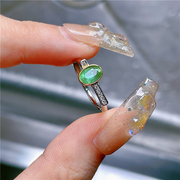 ninisn925银显白起荧起胶赞比亚祖母绿戒指不对称简约时尚设计女