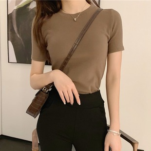 棕色t恤女短袖韩版夏季纯色百搭咖啡色体，恤衫网红港味上衣服