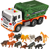 野生动物恐龙收纳运输大卡车儿童宝宝益智惯性工程小汽车模型玩具