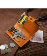 男士植鞣头层牛皮钥匙包大容量复古锁匙包真皮(包真皮)迷你多功能钱包卡包