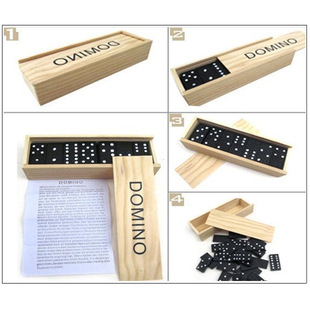 外贸 高标准多米诺骨牌 木盒装黑色多米诺骨牌 木质桌游教具