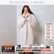 Shiitake仿皮草外套翻领羊羔毛中长款大衣保暖CHENSHOP设计师品牌