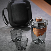 玻璃快客杯耐热水杯便携一壶二杯透明简约旅行杯茶具套装