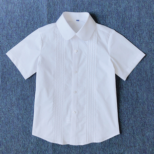 2021夏季女童短袖白衬衫风琴褶边纯棉上衣儿童学生校服白衬衣