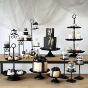 创意婚礼甜品台摆件黑色蛋糕，架铁艺蛋糕盘，婚庆道具欧式甜品架