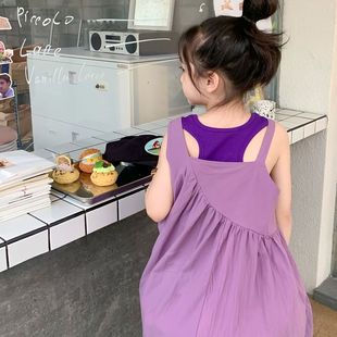 女童夏天紫色吊带裙两件套装，夏季森系连衣裙儿童网红炸街夏装裙子