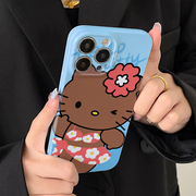 适用iphone15promax苹果14手机壳hellokitty卡通女13plusxr硬xs12创意8防摔保护全包7可爱11黑皮kt猫菲林