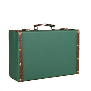 欧式复古手提箱桌面化妆收纳整理箱包走秀道具箱，纯色皮箱木箱子