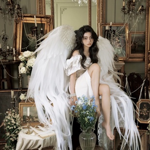 白色天使的翅膀舞蹈道具天鹅羽毛影楼拍摄写真cos装饰用具