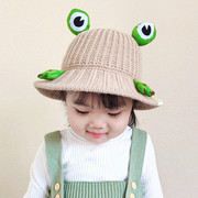 儿童帽子宝宝婴幼儿太阳帽男童毛线帽女童针织渔夫帽青蛙盆帽秋冬