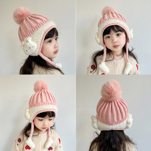 儿童帽冬季宝宝毛线帽子小女孩护耳帽女童男童加厚保暖可爱超萌帽