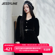 周洁琼同款jessyline女装杰茜莱黑色，短款气质百搭小外套女