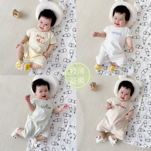 0-3-6月婴儿夏季连体衣，薄款短袖1岁宝宝衣服，纯棉夏天哈衣爬服夏装