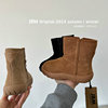 jbm潮牌冬季真皮雪地靴，2023男女童中筒软底棉靴子加绒儿童鞋