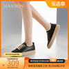 哈森真皮鞋子女夏季黑色平底皮鞋，秋季法式单鞋hwc230210