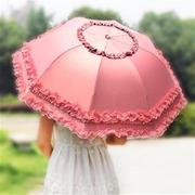 清新太阳伞蕾丝公主防晒黑胶，防紫外线遮阳伞创意折叠睛雨伞两