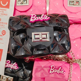 名创优品芭比系列果冻包黑色(包黑色)粉色小号斜挎包可爱女生粉色包包