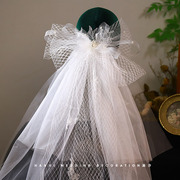 新娘头饰蕾丝珍珠网纱大蝴蝶结发梳头纱新娘结婚时尚韩式造型配饰