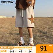 viishow短裤男夏季宽松美式五分裤子青少年潮流，休闲运动中裤
