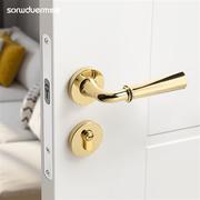 卧室门锁室内门把手法式金色，c磁吸门锁静音，分体门锁家用木门锁