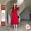 秋装长袖红色连衣裙女2024法式收腰显瘦气质长款高级感小红裙
