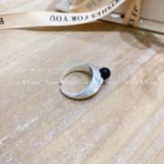 silver&stone通体，925纯银黑玛瑙，单珠重工多层开口戒指