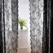 法式韩式卧室美容院店，橱窗纱布一体双层黑色蕾丝窗纱窗帘成品定制