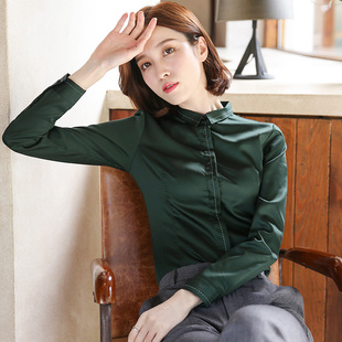 墨绿色衬衫女长袖职业正装气质高级工作服设计感小众上班衬衣