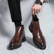 秋季马丁靴英伦风商务皮靴，尖头男短靴发型师，靴子男士高帮增高皮鞋