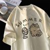 重磅纯棉卡通小猫印花短袖t恤男女，宽松夏季ins休闲洋气半袖打底衫
