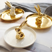 北欧风陶瓷首饰展示架托盘，金色兔子收纳盘，拍摄道具卧室小饰品摆件