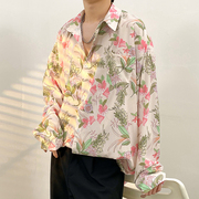 夏季韩国高级感碎花衬衫，男长袖设计感韩版网红夏威夷垂感痞帅衬衣