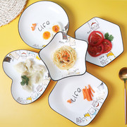 可爱卡通猫陶瓷盘子方形五角星菜盘家用组合套装创意网红早餐碟子