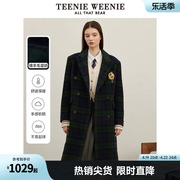 teenieweenie小熊秋冬中长款绵羊毛呢大衣藏青色，呢子外套女装