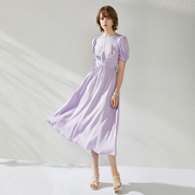2023夏季重磅真丝香芋紫气质中长裙桑蚕丝欧美大牌时尚连衣裙