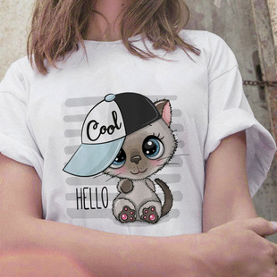 Cute owl T shirt可爱卡通猫头鹰半袖学生白色潮酷性感t恤女装