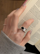 韩国黑色戒指女食指纯银，宽边简约轻奢小众设计时尚个性高级感百搭