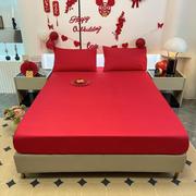 结婚庆大红色床罩单件，床笠席梦思保护套防滑床垫，套子1.5m1.8m春秋
